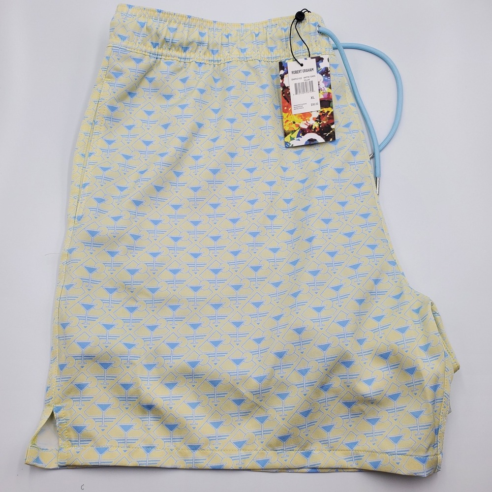 Robert Graham Mens Martini Tower Swim Trunks Yellow Blue XL SMRG102 New